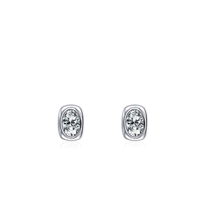 Vintage S925 sterling silver stud earrings with bezel-set oval cubic zirconia stones