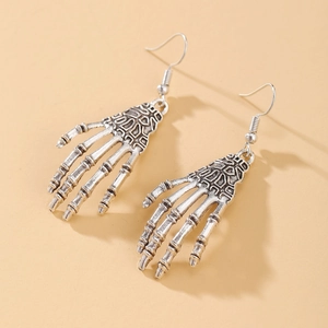 Skeleton Hand Drop Earrings Vintage Antique Silver Color Alloy Goth Punk Halloween Jewelry