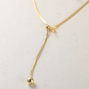 Adjustable S925 sterling silver snake bone chain with sliding bead gold necklace