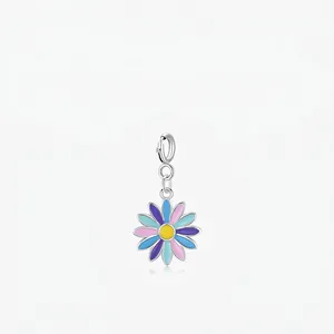 Daisy Flower Pendant Charm 925 Sterling Silver Colorful Enamel For Necklace Bracelet DIY Jewelry Making Women