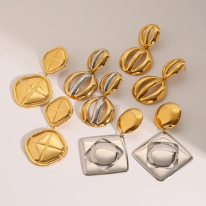Exaggerated stainless steel earrings in gold and silver mixed geometric shapes