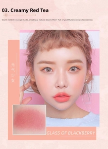Detail of matte cream blush in shade 03 Milk Tea Red on female model skin