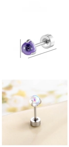 Detail view of 4.5mm ball stud earrings in titanium steel with iridescent finish