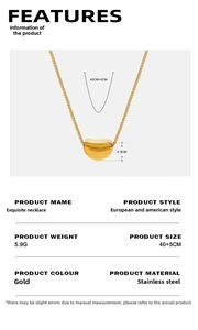 Detail of golden bean pendant necklace showing 0.9cm size and stainless steel material