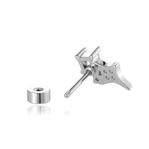 Silver square zircon star stud earrings in stainless steel with a screw-back closure