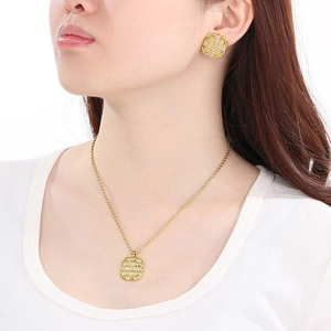 18K gold plated square jewelry set with pavé crystals on a twisted rope chain necklace
