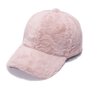 Winter pink faux rabbit fur baseball cap with thick plush thermal outdoor design