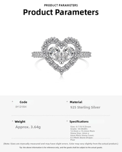Detailed product specs of S925 sterling silver heart ring with 5A grade cubic zirconia