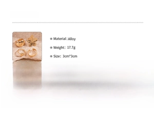 Size and material details for the 3-piece gold geometric ring set in alloy finish