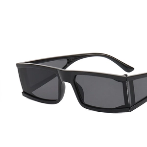 Fashionable black square sunglasses with thick rectangular frame and chunky temple design