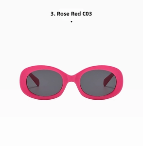 Detailed view of oval rose red sunglasses C03 with Y2K retro frame design