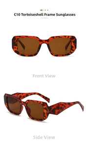 Macro view of vintage tortoiseshell rectangle frame and tea lenses on brown sunglasses