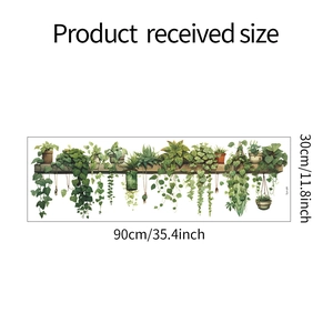 Detail showing the 90x30cm sheet size of green potted plant wall stickers in layout view