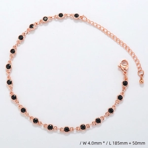 Detail view of 4.0mm width copper bracelet with black stones and lobster clasp