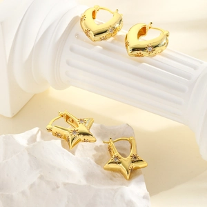 Exaggerated hollow V-shaped heart and star earrings set with sparkling zircons