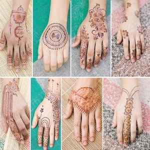 Set of 8 henna-style waterproof lace tattoo stickers in reddish brown for hands and fingers