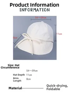 Size chart for sweet bow baseball cap showing 54-59cm circumference and foldable feature