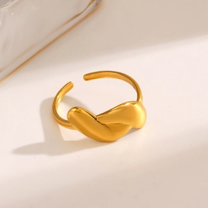 Minimalist gold plated stainless steel irregular open ring with a sleek twisted design