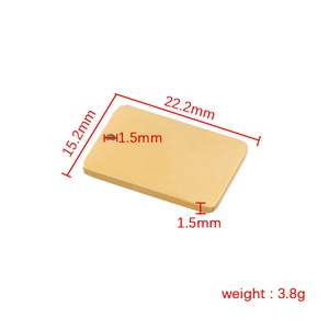 Polished golden stainless steel rectangle tag pendant with specific dimensions and weight