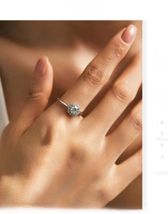 Close-up of a 925 sterling silver ring featuring a round cluster-set moissanite stone