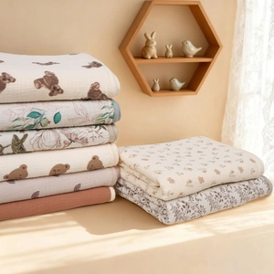 Baby Muslin Swaddle Blanket Multilayer Pure Cotton Soft Breathable Cartoon Bear Floral Newborn Receiving Wrap Stroller Cover