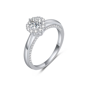 S925 Sterlingsilber Tennis-Ring mit glitzernden runden Zirkonia in Cluster-Fassung