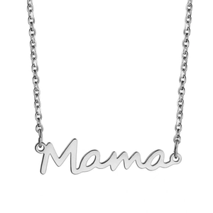 Collier avec pendentif Mama en acier inoxydable poli pour cadeau de fête des mères