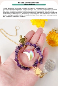 Detail of amethyst crystal moon sun catcher with hanging prism for garden decoration