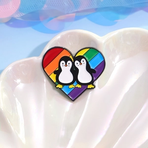 Cute heart shaped penguin rainbow enamel pin badge made of alloy for LGBTQ pride style