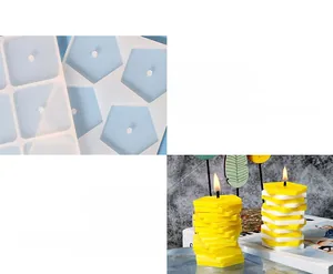 Détail du moule à bougie en silicone pentagonal et finition de cire géométrique