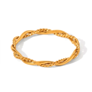 Detailed view of a 0.19cm gold twisted rope ring showing the slim braided design and weight