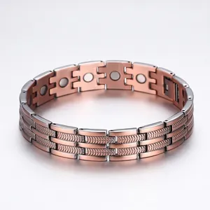 Men Magnetic Red Copper Bracelet Wide Wheat Pattern Health Energy Therapy Link Chain Wristband Bronze