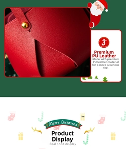 Detailed view of red PU leather texture with gold metal rivets on Christmas gift bag