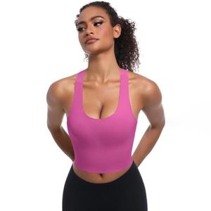 Soutien-gorge de sport rose sans couture avec décolleté en U et larges bretelles