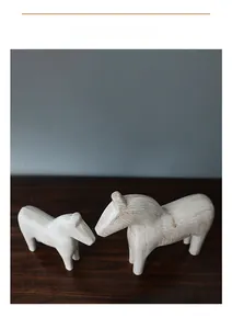 Modern minimalist wooden horse statues with distressed white finish and natural texture