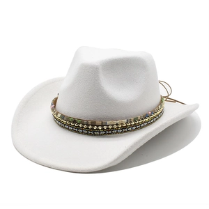 Chapeau De Cowboy Occidental Style Ethnique Feutre De Laine Fedora Large Bord Bande Perles Dorées Punk Jazz
