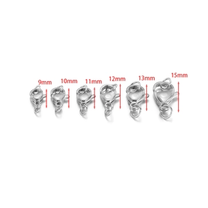 Silver stainless steel lobster clasps in sizes 9mm to 15mm for DIY jewelry making
