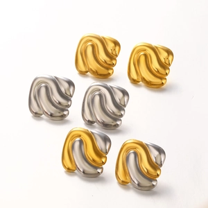 Three pairs of geometric shell-shaped stainless steel earrings in gold, silver and bicolor