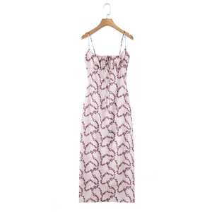 Light pink floral midi dress with thin straps and drawstring bust in a slim fit style