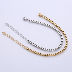 Minimalist 3mm stainless steel box chain bracelets in gold and silver finishes