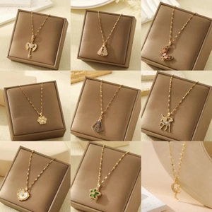 Fashion Stainless Steel Copper Zirconia Pendant Necklace For Women Gold Plated Star Moon Unicorn Butterfly Jewelry