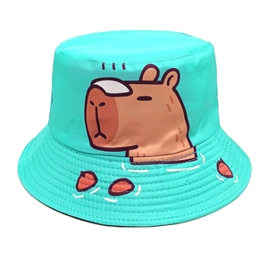Cute Capybara Print Bucket Hat Mint Green Polyester Sun Protection Outdoor Travel Basin Hat For Women