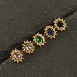 Set of five 18K gold stainless steel sunflower earrings with colorful zircon stones