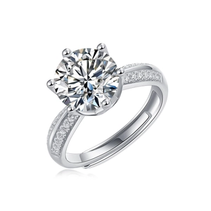 Sparkling S925 sterling silver moissanite ring with six-prong crown setting