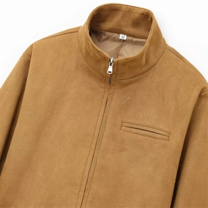 Veste pour homme en similicuir suédé marron avec col montant et zip métallique