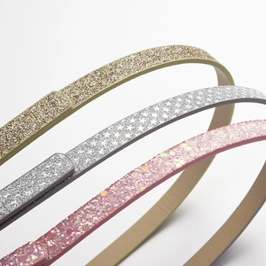 Kids fashion sequined PU belts in gold, silver, and pink with shiny glitter finish