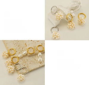 Détails des boucles d'oreilles perles plaquées or 18 carats avec anneaux métalliques polis