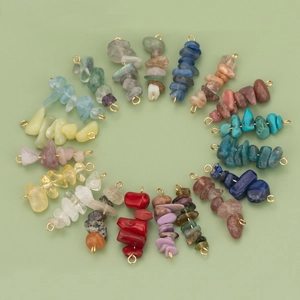 Handmade natural stone crystal pendant charms with gold rings for DIY jewelry making