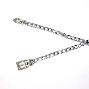 Silver metal chain belt with classic square buckle and heart tip in punk style