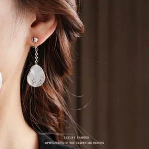 Elegant 18k gold plated silver drop earrings with asymmetrical pearl shell design